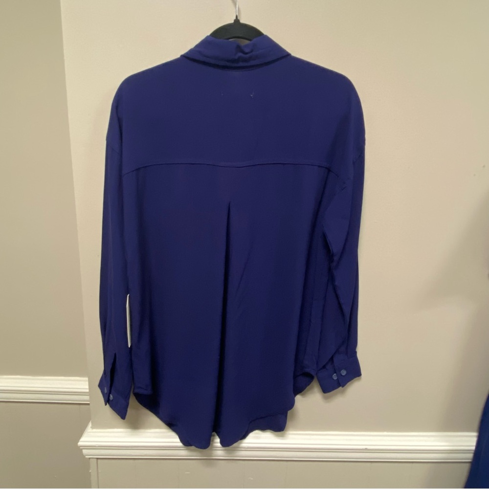 April Kiss Sz XL Dark Blue Linen Blend Button Down Shirt NWT - Picture 2 of 6